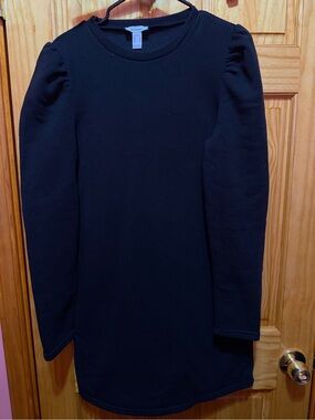 Revamped Black Long Sleeve Puff Shoulder Tunic Dress